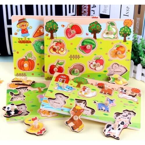 2PCS Kids 3D Puzzles Montessori Educational Wooden Toys For Children Animals Fruit Sport Puzzle Board Learning Toy Teaching Aids