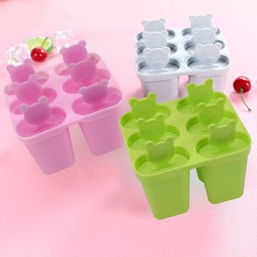 Ice Moulds DIY Ice Cream Tools Kitchen Tool 3 color Frozen Ice Cube Molds 6 Cell Bear Handle Mould Tray Pan Popsicle Maker
