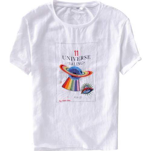 New Italy style real picture linen and cotton brand t shirt men summer casual white t-shirt mens fashion tops tshirt male camisa
