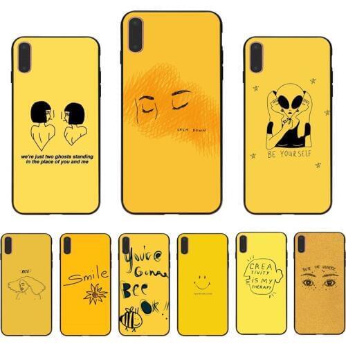 IMIDO Simple doodle on yellow background Soft Silicone TPU Cool Design Painted phone case For Iphone 7PLUS 8PLUS X XS XR XSMAX