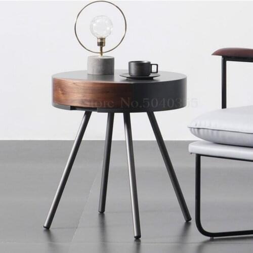 Nordic walnut color coffee table modern minimalist living room sofa side cabinet round bedside table cafe creative round table