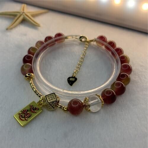 New Style 8mm Pendant Bracelet Natural Stone Bangle Tourmaline Jades Round Beads Colorful Jewelry Elastic Gem Chain 7.5inch Y920