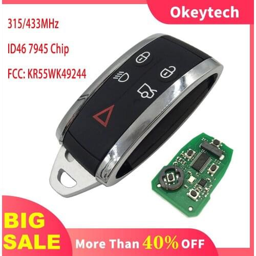 OkeyTech 5 Buttons 315/433MHz Keyless Entry Car Remte Key For Jaguar XF XF XFR XK XKR 2009-2013 ID46 7945 Chip FCC: KR55WK49244