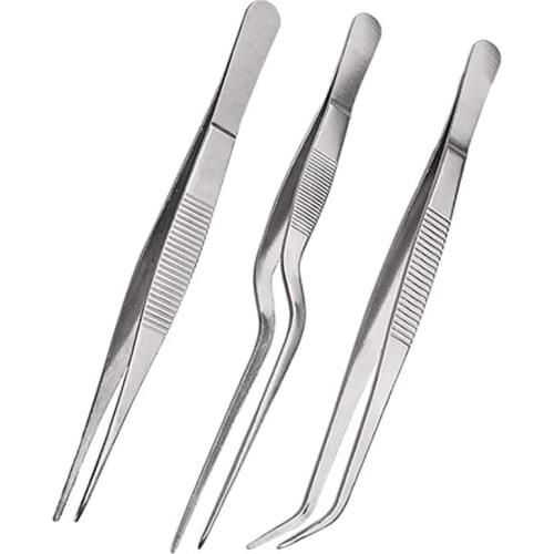 3PCS Kitchen Cooking Tweezers Culinary Stainless Steel Tweezer Precision Tongs Offset Tip for Cooking Food Design Styling