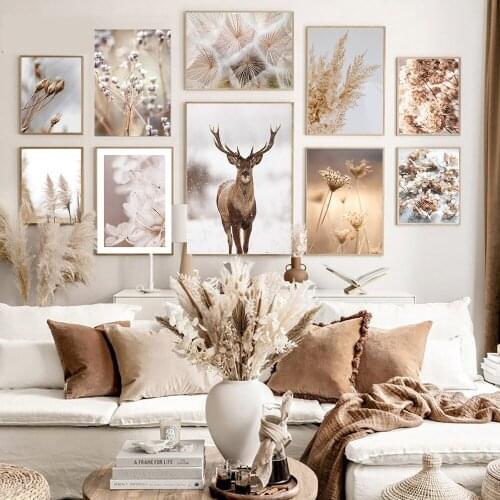Nordic Plant Flower Deer Poster Art Print Picture Canvas Painting Living Room Decor Wall Stickers Unframed Landscape Paintings