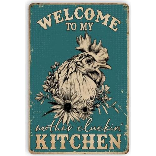 Welcome to My Mother Cluckin' Kitchen Vintage Tin Signs, Retro Metal Sign Wall Plaque Decor Funny Gifts for Bar Restaurant Home