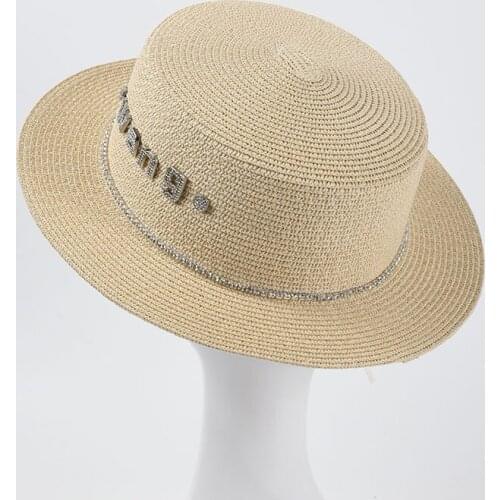2021 Luxury Sunhats British Retro Fashion Edition Flat-roofed Straw Hat Be Fired With Diamond For Men And Women