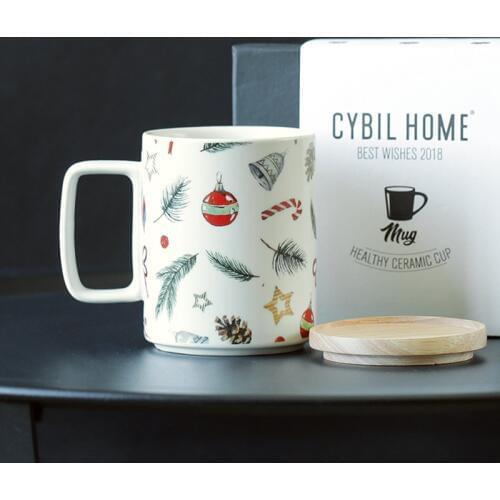 Merry christmas gift box Europe style ceramic mugs with handgrip lids office home coffee mug retro porcelain cups 420ml