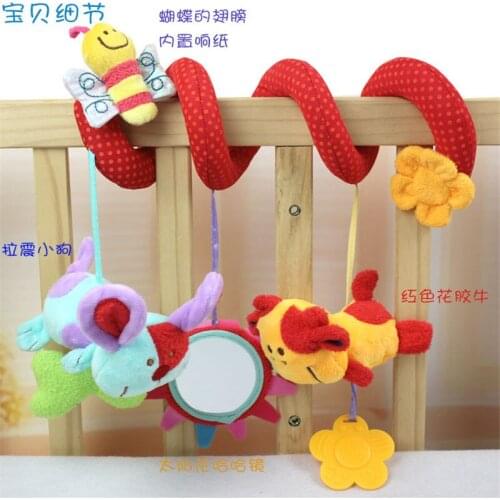 Cute Infant play Baby Plush Stuffed Toys Activity Spiral Bed Stroller Toy Set Hanging Bell Crib Dog Butterfly Rattles Toys B0976