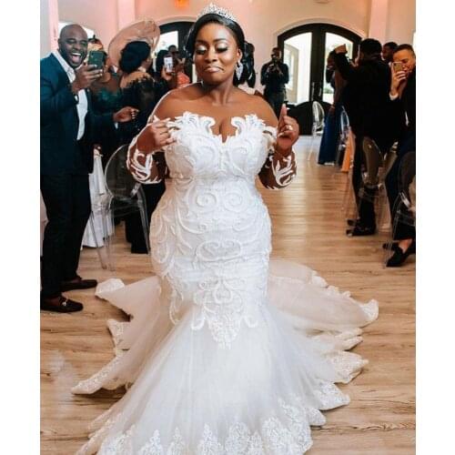 Wedding Dresses Sheer Neck Lace Mermaid Long Sleeves Bridal Gowns Sexy Plus Size Vintage Wedding Gowns South African