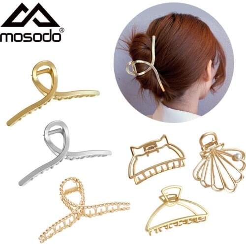Mosodo Simple Claw Hair Clips Cute Cat Ear Hairpins for Women Metal Hollow Kawaii Pearl Barrettes Hair Accessories Headwear