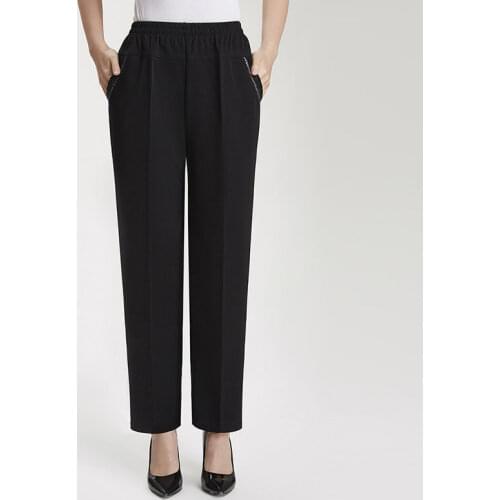 Womens Trousers Spring Summer High Waist Thin Straight Pants Middle Old Lady Large Size XL-5XL Solid Casual Mother Pants