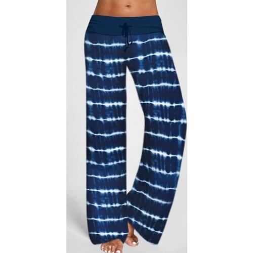 Female Wide Leg Trouser Stripe Tie-dye High Waist Trouser Summer Spring Casual Long Pants For Women 2021 Comforty Loose Bottoms