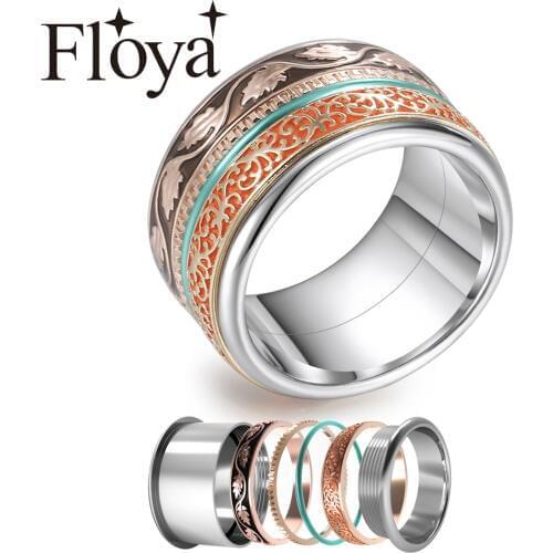 Cremo Boho Rings For Women Stainless Steel Vintage Spinner Stackable Ring Rose Gold Interchangeable Wedding Band Ringen Set