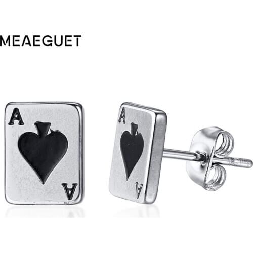 Poker Card Earrings Stud For Women Stainless Steel Spade Playing Card Party Lucky Brincos Dropshipping