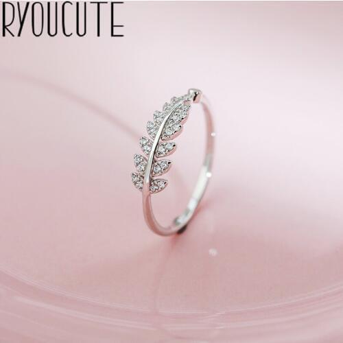 Punk Vintage Cubic Zirconia Leaf Rings for Women Silver Color Jewelry Girls Adjustable Size Open Finger Rings