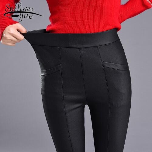 Winter Skinny Pencil Pants Autumn High Stretch Women High Waist PU Leather Pants Outwear Leggings High Women Trousers 7545 50