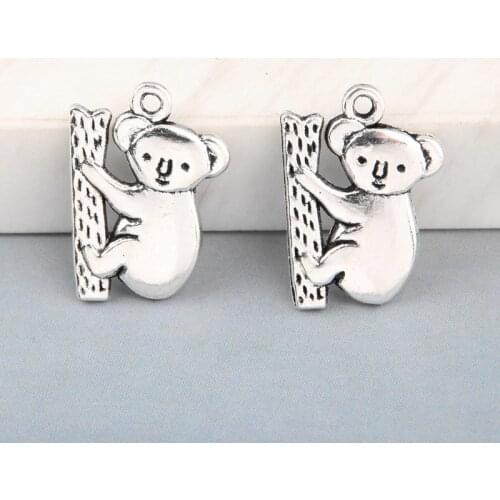 10pcs Silver Color Cute Koala Charms Animal Pendant For DIY Handmade Jewelry Making Accessorie 19x14.5mm