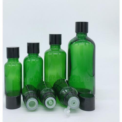480PCS 5ml/10ml/15ml/20ml/30ML/50ml/100ml Green Glass Bottle Vials Essential Oil Bottle with black screw cap Perfume bottle