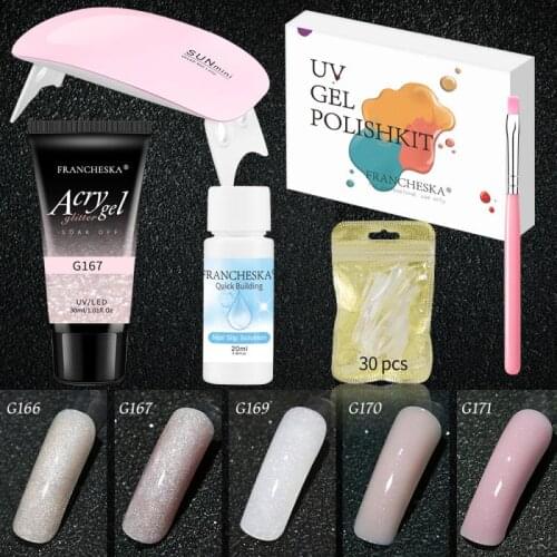 5 Colors Nail Extension Kit Quick Building Glitter Extend Mould Nail Set UV LED Lamp Dryer Nail Brush Nail Art Manicure Tools