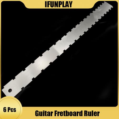 6pcs Guitar Neck Notched Straight Edge Dual Scale Stainless Steel Guitar Ruler Measuring Fretboard and Frets Tool for Luthiers