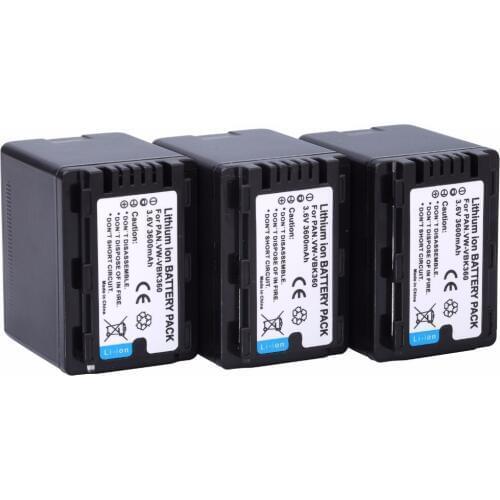 Probty 3pcs Battery VW-VBK360 VW VBK360 Camera Battery For Panasonic HC-V10 V100 V100M V500 V500M V700 V700M HDC-HS60 HS80 SD40