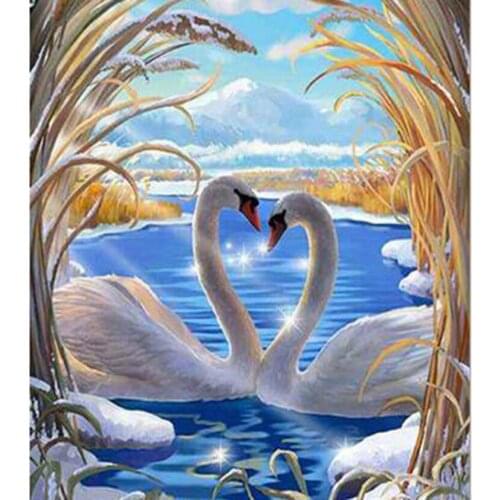 5D DIY Diamond Painting Square/Round Diamond Animal Painting Double Swan Picture Cross Stitch Mosaic Home Decoration WG2841