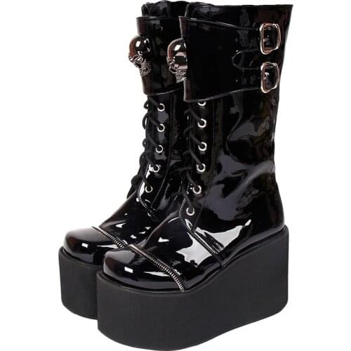 Angelic imprint new gothic style Women motorcycle cool punk boots lady lolita cos shoes woman high heels pumps 10cm 33-47 skull
