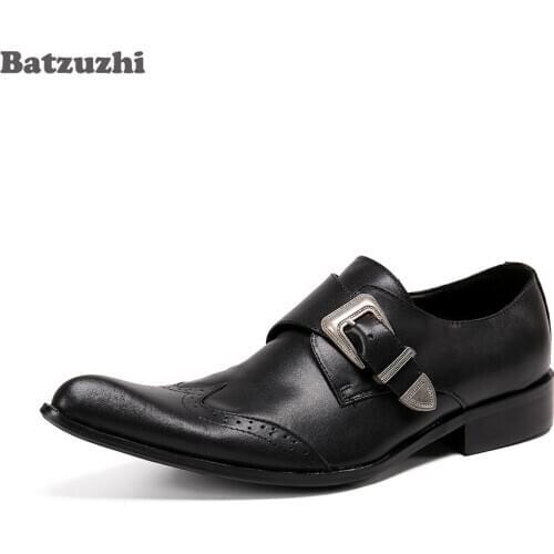 Batzuzhi Pointed Toe Black/Brown Leather Dress Shoes Men New Fashion Mens Leather Shoes for Business Zapatos Hombre, US6-US12