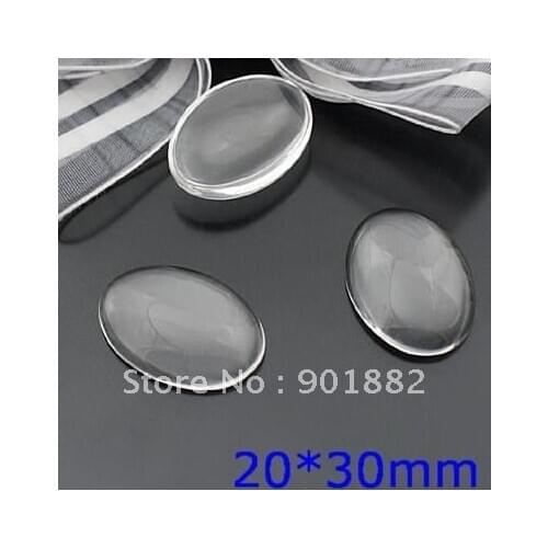 Free shipping~! 30pcs 20*30mm oval Clear glass cabochons, Magnifying glass domes