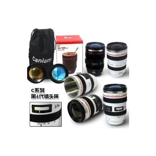 Free shipping 60pcs/lot the 6th stainless steel Coffee camera lens mug cup (white color) Wholesale