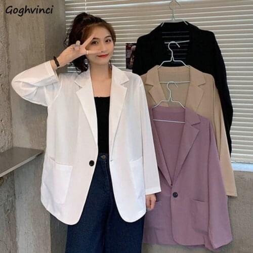 Blazers Women Loose Solid All-match Fashion Korean Simple Thin Sun-proof Casual Daily Summer Tunic Outwear Quality Streetwear