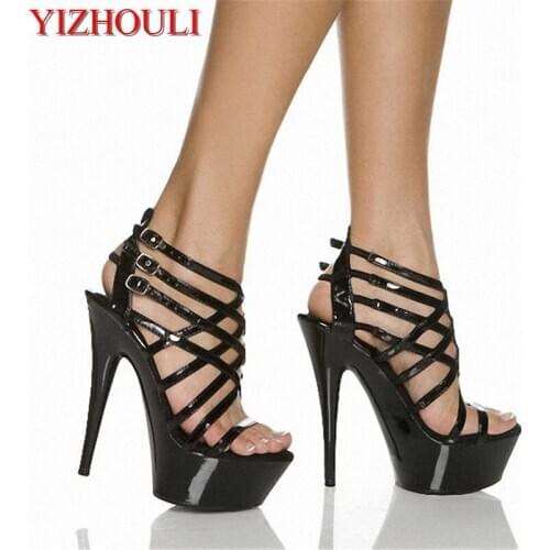 Catwalk fashion sexy 15 cm cross strap high heels stiletto peeptoe 6 inch Roman heel sandals