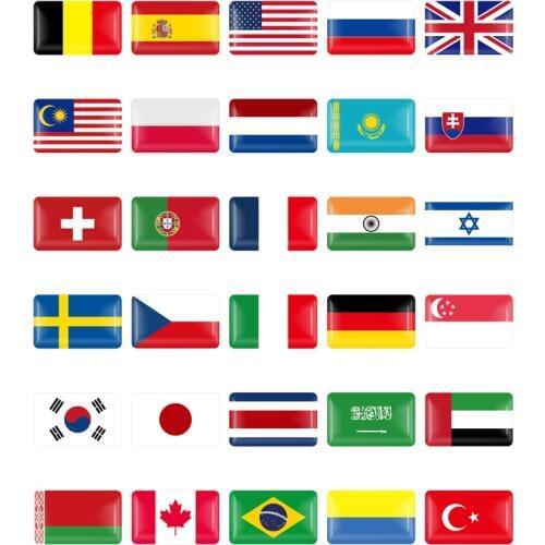 10Pcs Car 3D Italy/Spain/German/France/Sweden/Russia/Belarus Flag Decorative National Emblem Badge Decals Sticker Car Styling