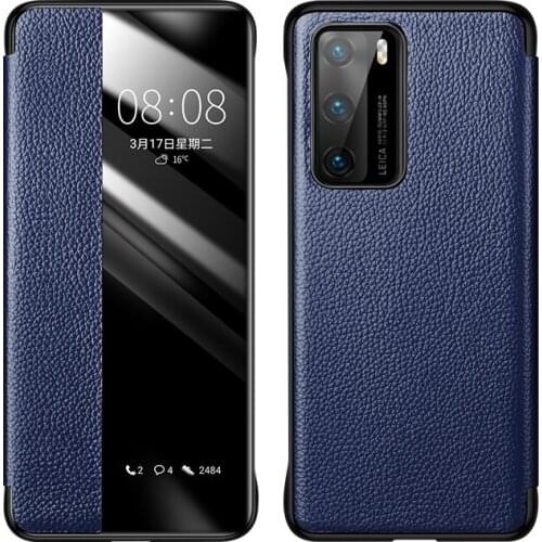 2020 New For Huawei P40 Genuine Leather Flip Cover Smart Intelligent Sleep Wake Up Phone Case For Huawei P40 Pro Real Cow Skin