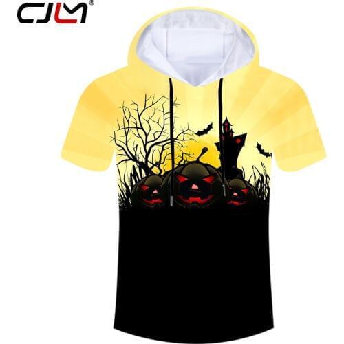 CJLM Halloween Horrible Red Eye Pumpkin Man Hooded Tshirt 3D Printed Mens Best Selling Interesting Tee Shirt Free Shipping