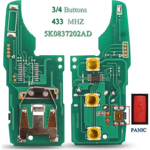Bilchave 3/4 Buttons 433Mhz Remote Car Key Circuit Electronic Board Fob For VW Golf Jetta Beetle Tiguan Touran 5K0837202AD