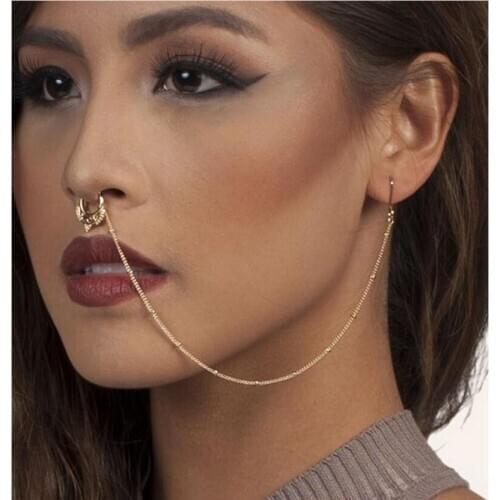 1pc Stainless Steel Nose Rings And Studs Fake Septum Piercing Nose Hoop Fake Nose Rings&Studs Ear Chain Women Body Jewelry
