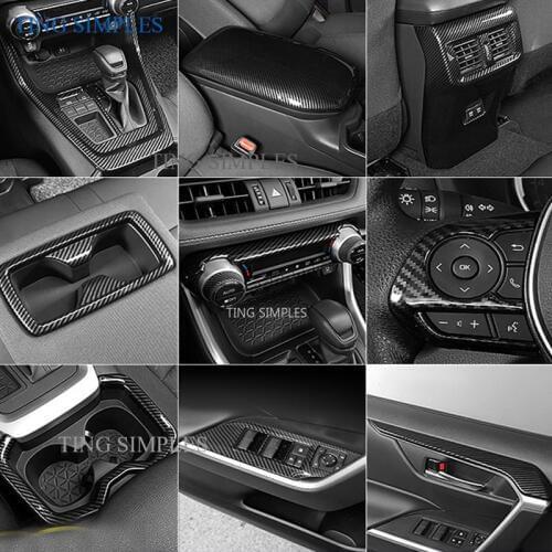 Carbon Fiber Look Interior Refit Kit Fit For TOYOTA RAV4 RAV 4 XA50 2019 2020 Air / Dashboard / Water Cup Holder Cover Trim ABS