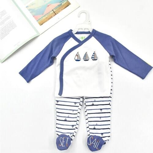Newborn Baby Boy Clothes Set 2 pieces/set Sailboat Printed Long Sleeve Autumn Spring Suit Cotton Babies Outfit Infant Clothing