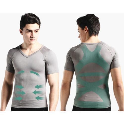 Compression T Shirt Men V neck Body Shapers Waist Trainer Posture Corrector Abdomen Control Slimming T-shirt Shapewear Tops
