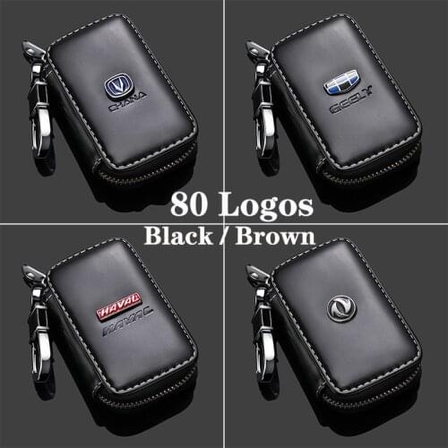 Leather Car Key Cover Zipper Case With Logo For Isuzu SEAT Changan Geely Land Rover OPEL Cadillac Haval JEEP FIAT Acura Renault
