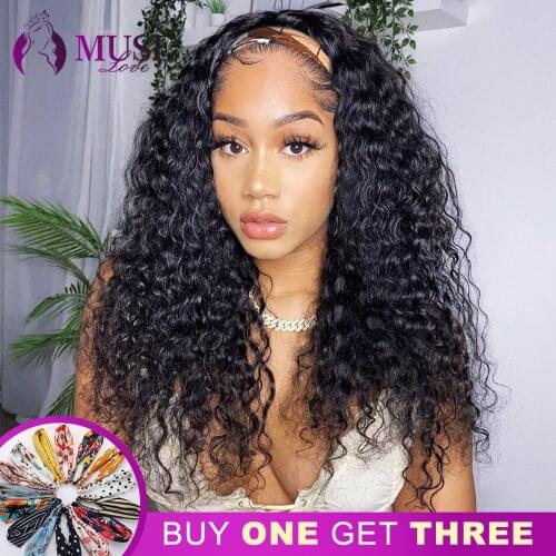 MUSE LOVE 180% Natural Wave Headband Wigs Peruvian Curly Wig For Black Women Glueless Water Wave Headband Wig Human Hair Wigs