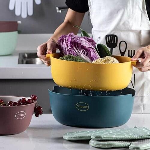 Kitchen Drain Basket Bowl Rice Washing Colander Baskets Kitchen Strainer Noodles Vegetables Fruit Double Drain Storage Basket