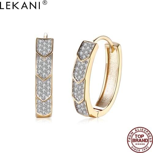 LEKANI Round Arrow Shape Hoop Earrings Women Full White Cubic Zirconia Earring Anniversary Female Champagne Gold Fashion Jewelry
