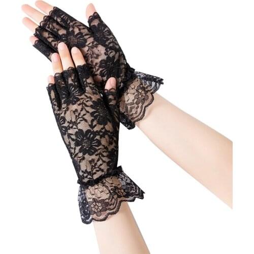 Summer Sexy Lace Hollow Sunscreen Breathable Thin Drive Cycling High Elasticity Quick Dry Elegant Etiquette Half Finger Gloves