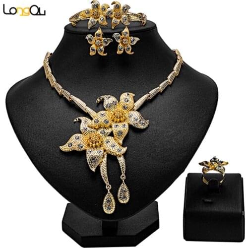 Longqu Nigerian Wedding woman accessories jewelry set African Beads Jewelry Set 2019 Dubai Gold Color Jewelry Set Wholesale