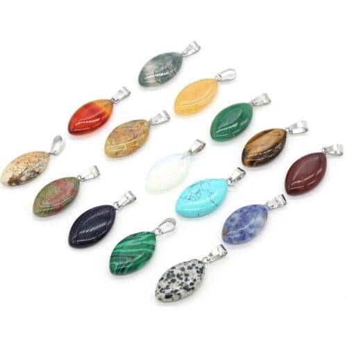 Horse Eye Oval Natural Stone Quartz Crystal Tiger Eye Opal Turquoise Charms Pendant DIY Jewelry Making Necklace Accessories
