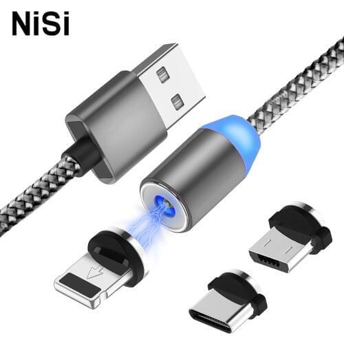 2M 200cm NISI Round LED Lighting USB C Charging Magnetic Cable for iPhone XR X Max Huawei P30 P20 Etc Smartphone Charging Cables