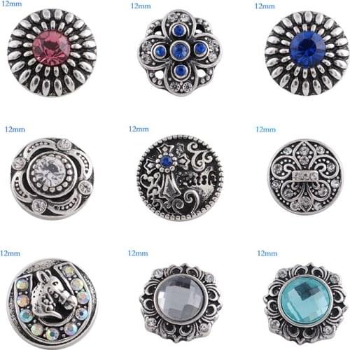 Flower Faith 12mm Rhinestone Charms Metal snap button DIY jewelry KS2017